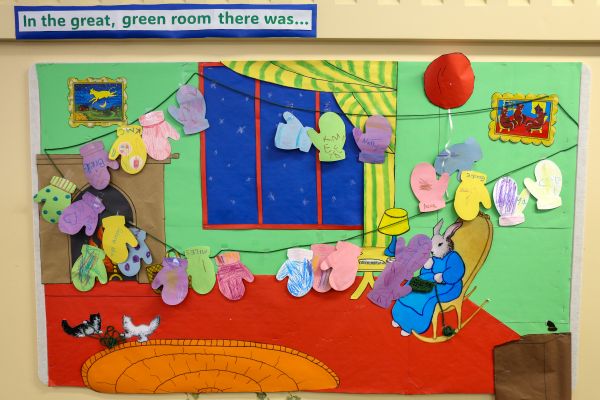 The monthly bulletin board, featuring Goodnight Moon