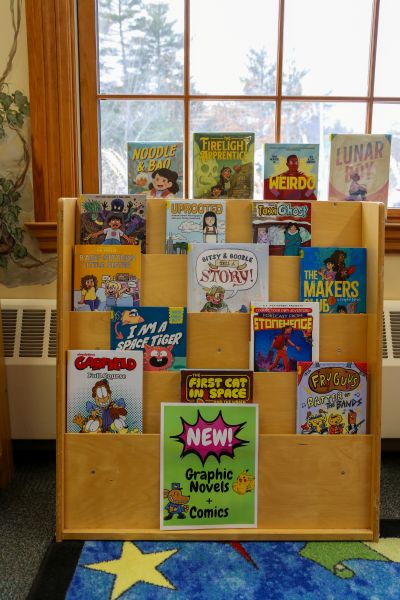 Display of new graphic novels in the Children's Room