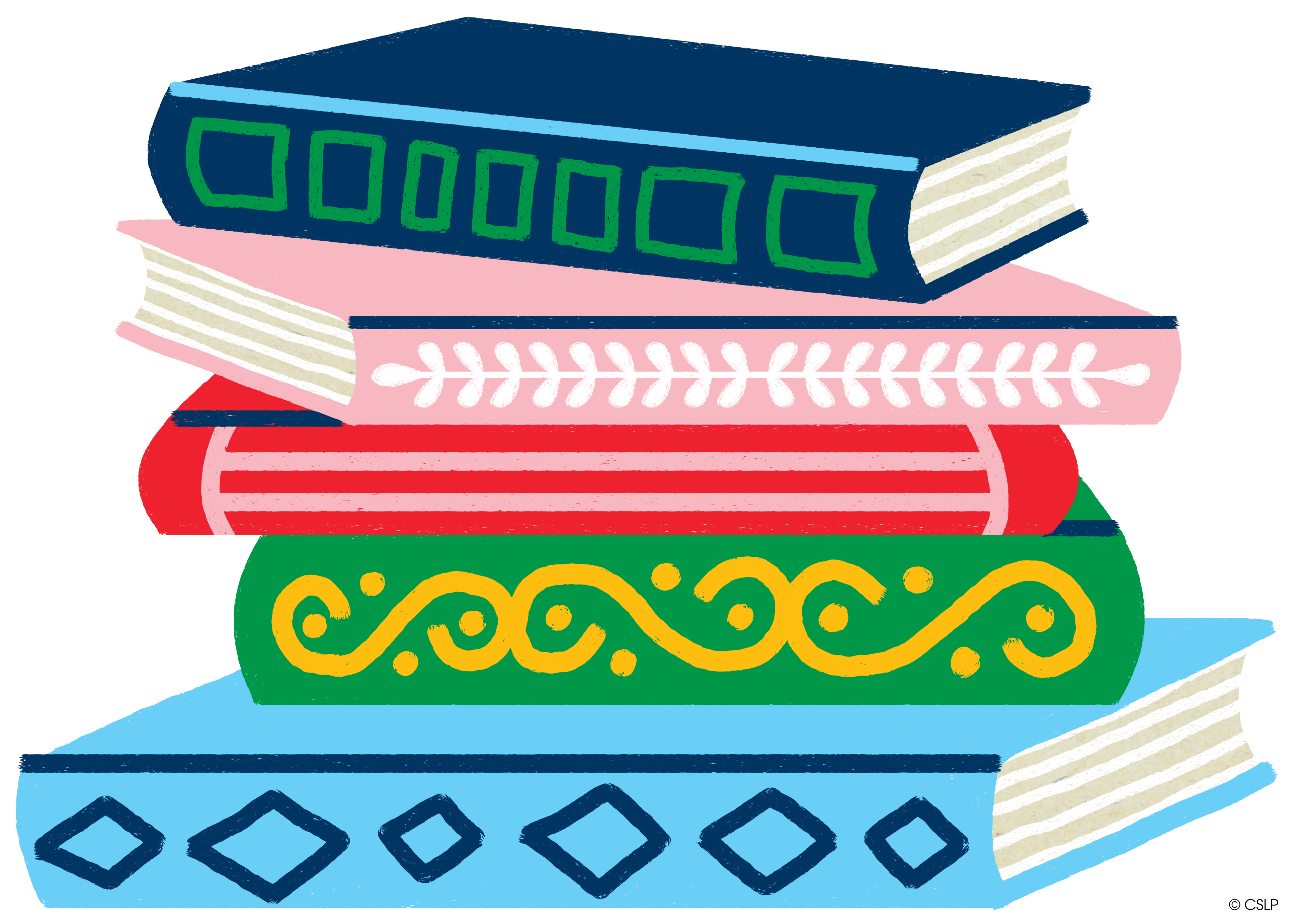 Drawing of a stack of books.