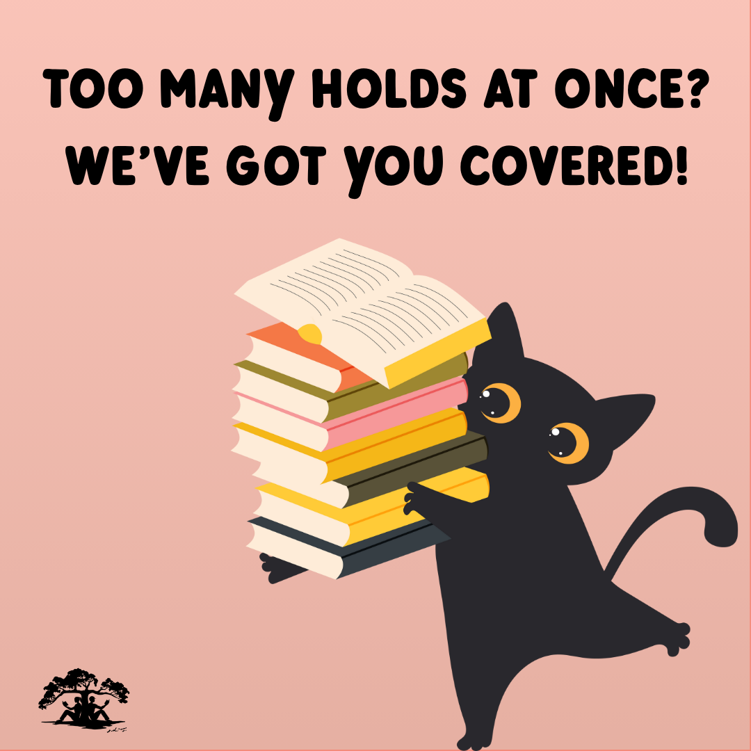 Suspending holds promotional image with a cartoon cat carrying a stack of books. 
